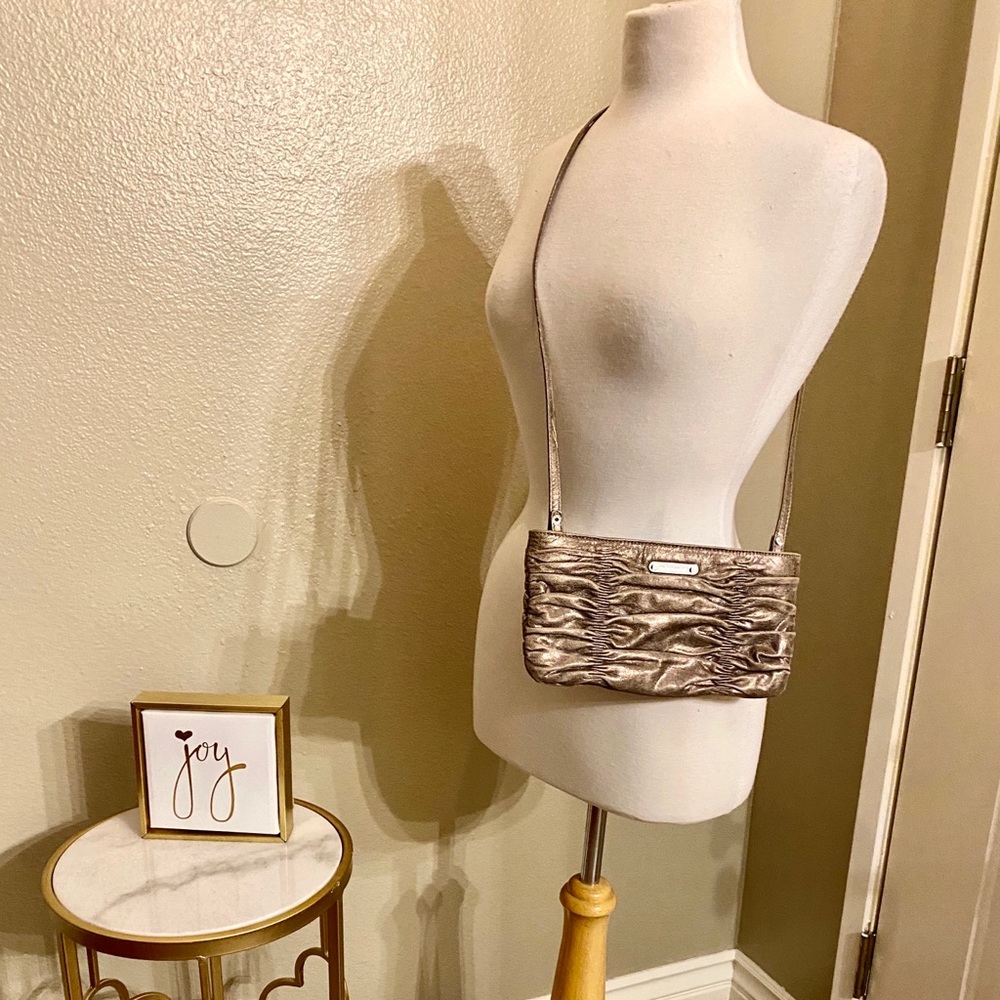 Micheal Kors Metallic Nickel Silver Leather Clutch
